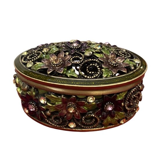 Folio Home Genuine Austrian Crystal Filligree Purple Flower Box NWT - Picture 1 of 13